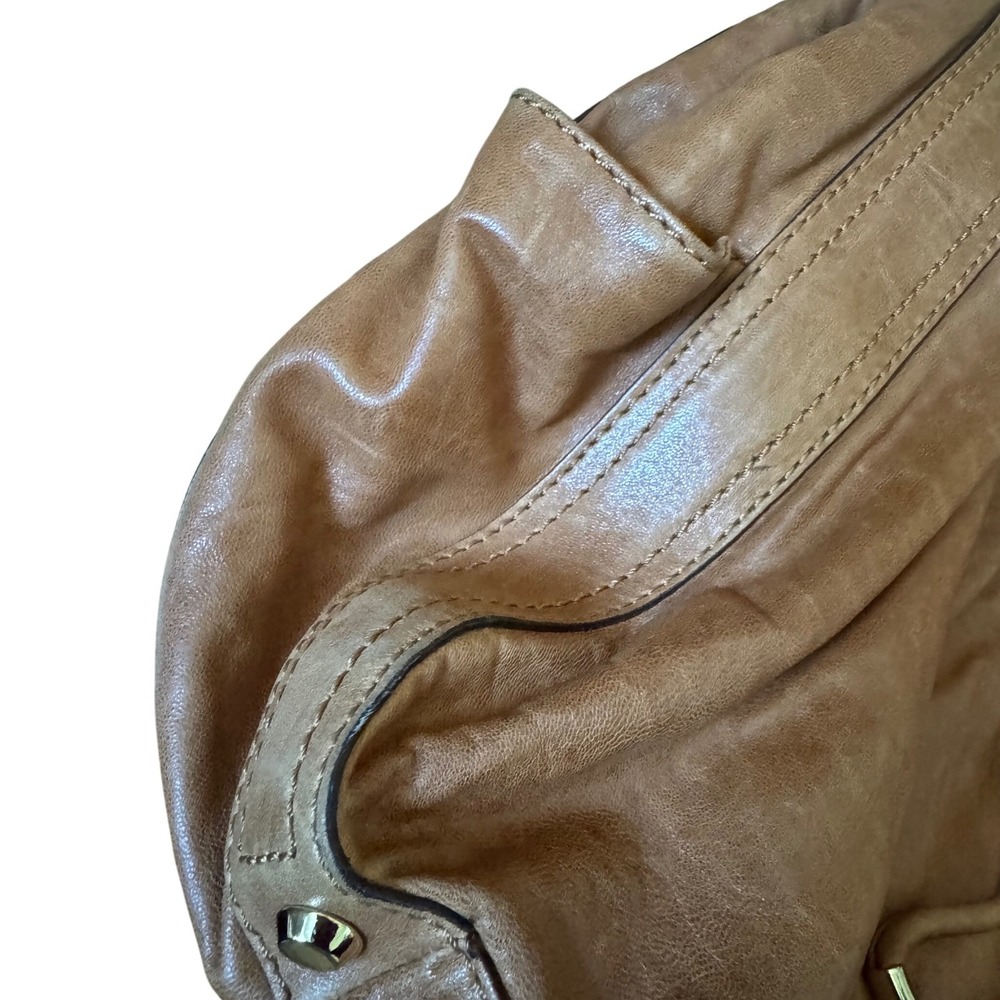 Michael Kors Leather Cognac Slouchy Drawstring Gold Tone Hardware Tote Bag - Picture 10 of 12